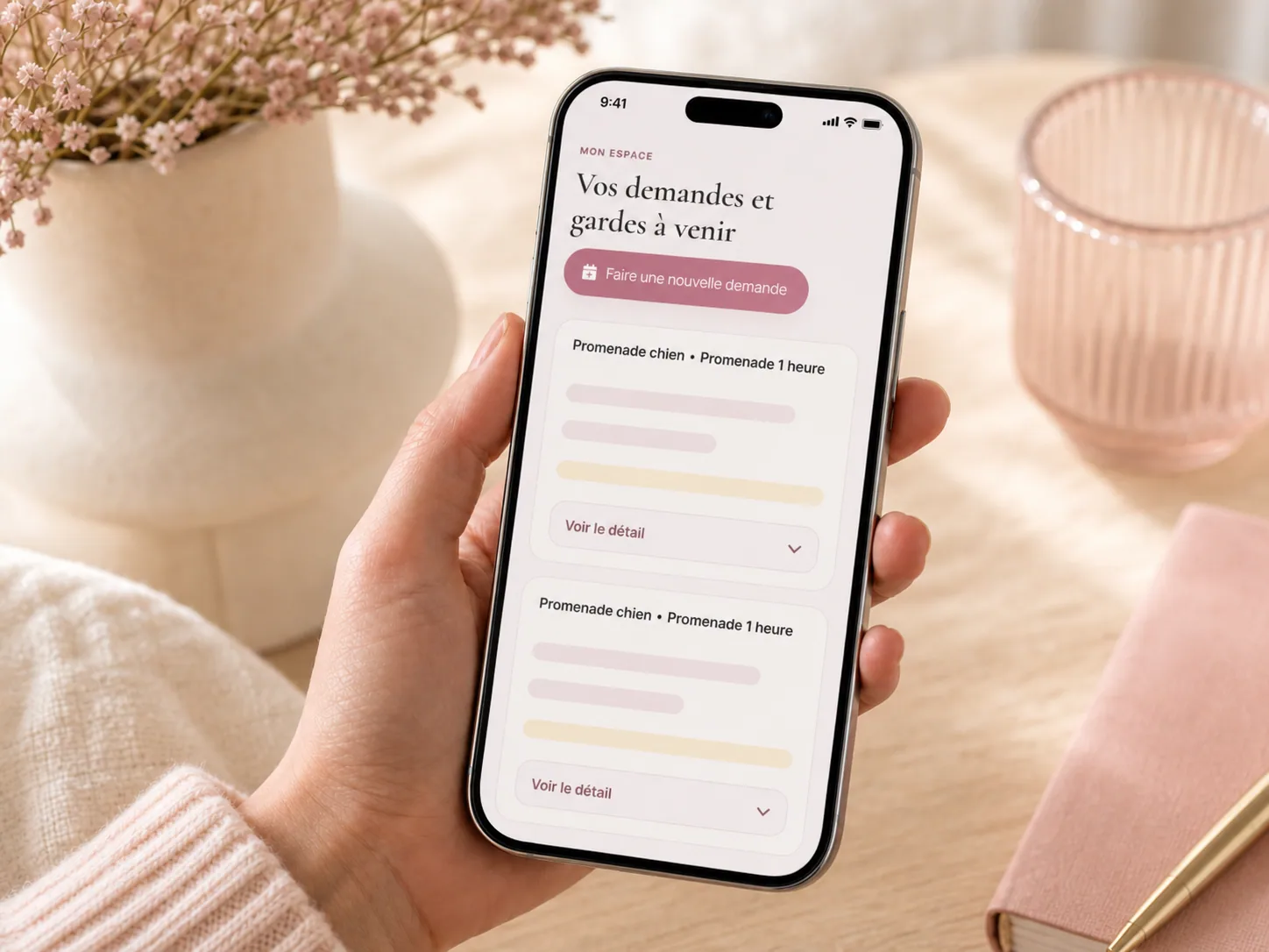 Espace client mobile pour suivre une réservation de pet sitting